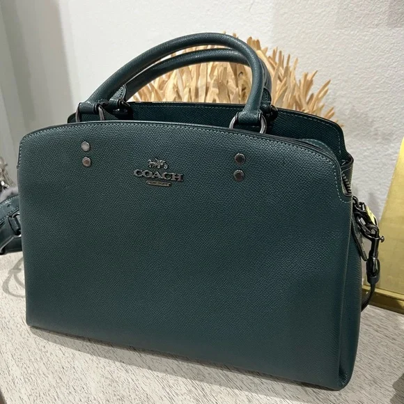 Coach large Lillie 91493 leather forest green satchel crossbody women purse - Picture 4 of 11